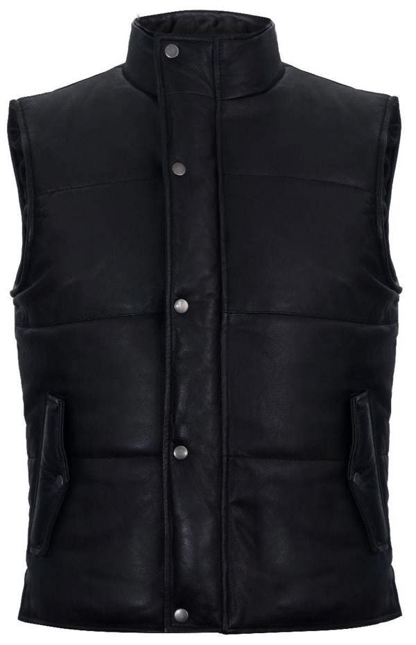 Infinity Leather Mens Puffer Warmer Waistcoat Sleeveless Padded Leather Jacket