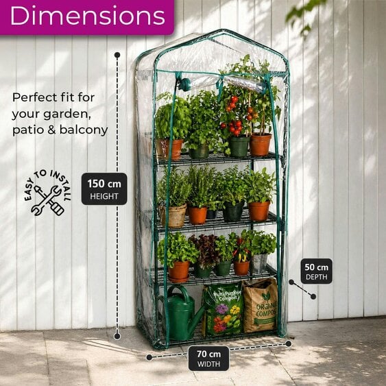 Neo Green 4 Tier Shelves Mini Greenhouse 150 x 70 x 50cm