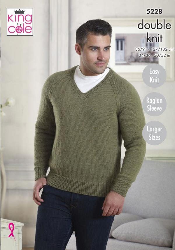 King Cole Majestic DK Knitting Pattern 5228, Sweaters for Men, 34 - 52 Inches - Easy