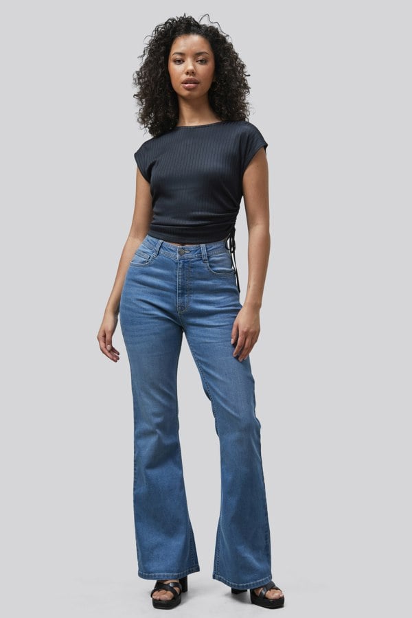 ENORSIA Mid Waist Flare Jeans