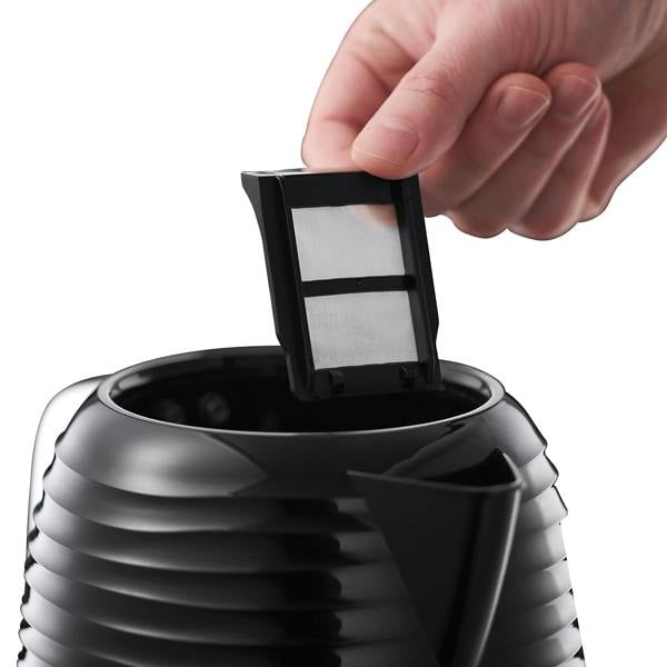 Russell Hobbs Inspire Black Kettle 1.7L, 3000W Rapid Boil, Blue Illumination, Perfect Pour Spout, Anti-Scale Filter, 360° Base