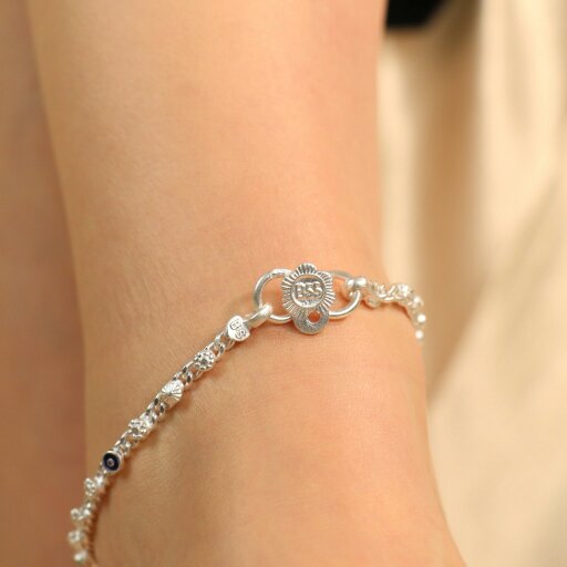 The Colourful Aura Silver Plated Link Chain Braid Evil Eye Payal Anklet
