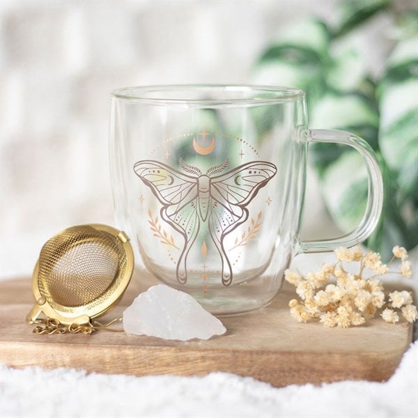 Serano Luna Moth Double Walled Glass Mug with Crystal Tea Infuser