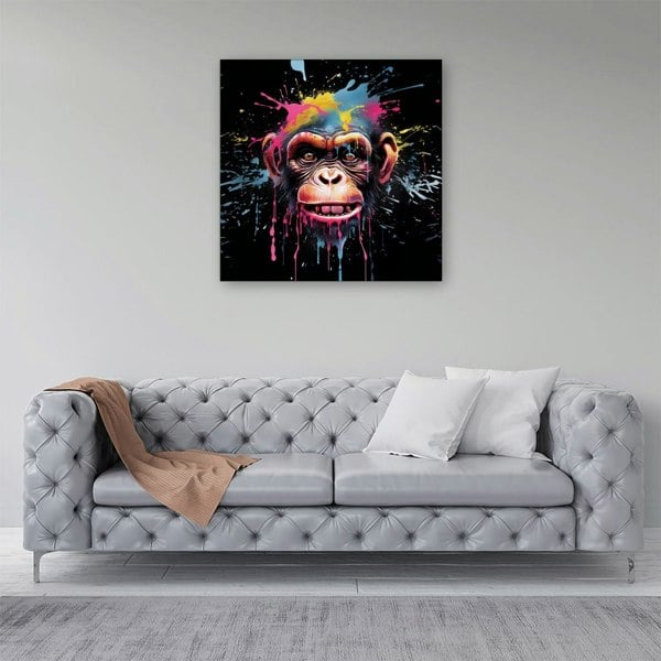 Warren Reed Multi Coloured Monkey Face Splash Art Canvas