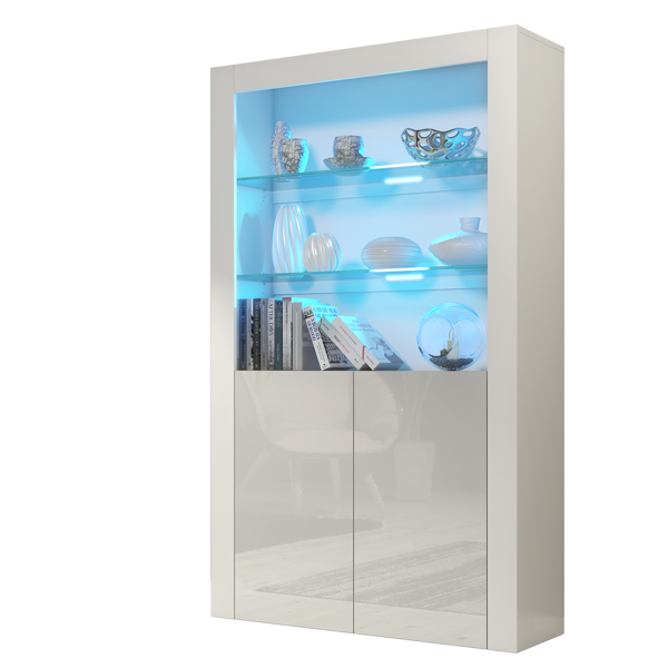 Mex Furniture Premium 170cm Cabinet Sideboard with High Gloss Doors and Free LED Lights Display