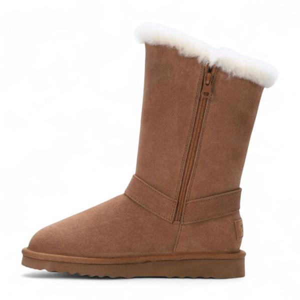 Infinity Leather Women's Genuine Sheepskin Suede Calf Winter Warm Boots - Redwood