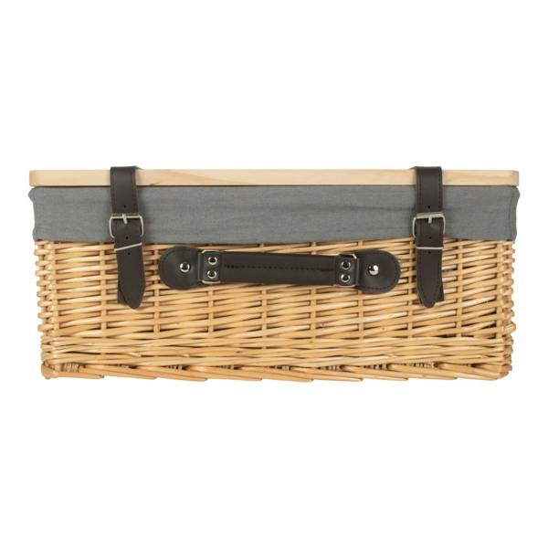 Buff Grey Lined Willow Picnic Basket with Pinewood Lid