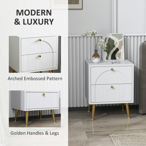 Wyld Haus Leri Kama Set Of 2 White Bedside Tables 2 Drawers Golden Handles