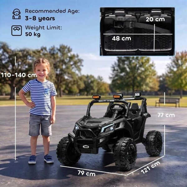 24V 2 Seater Ride On Truck Car for Big Kids with Remote Control, Dual Motors, 4-Wheel Suspension for Ages 3-8, Black
