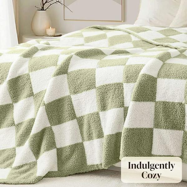 Dyzi Checkered Throw Blanket Soft Cozy 200x230cm Sage Green
