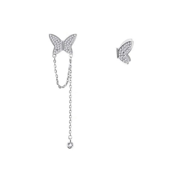 The Colourful Aura Long Butterfly Ear Cuffs Dangle Chain Tassel Silver Climber Chain Studs