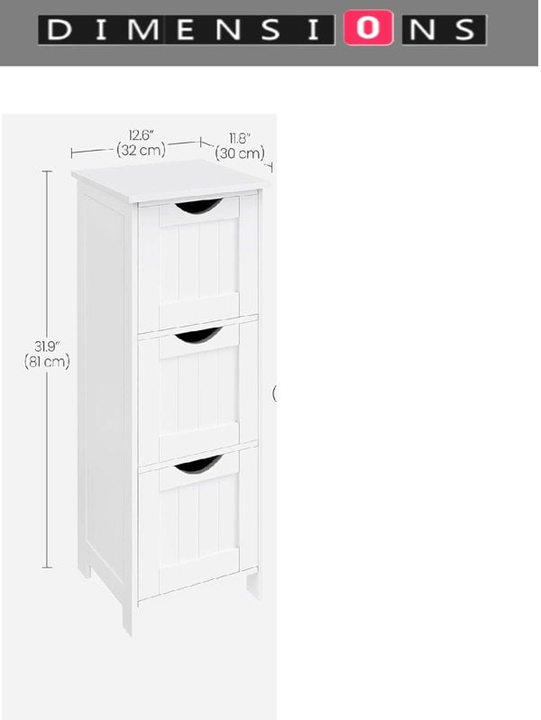 Modcraft 3-Drawer Floor Cabinet – Compact White Storage Unit for Bathroom and Bedroom