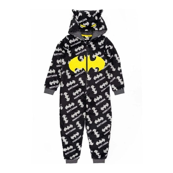 Batman Boys Fluffy All-In-One Nightwear - Black/Grey/Yellow