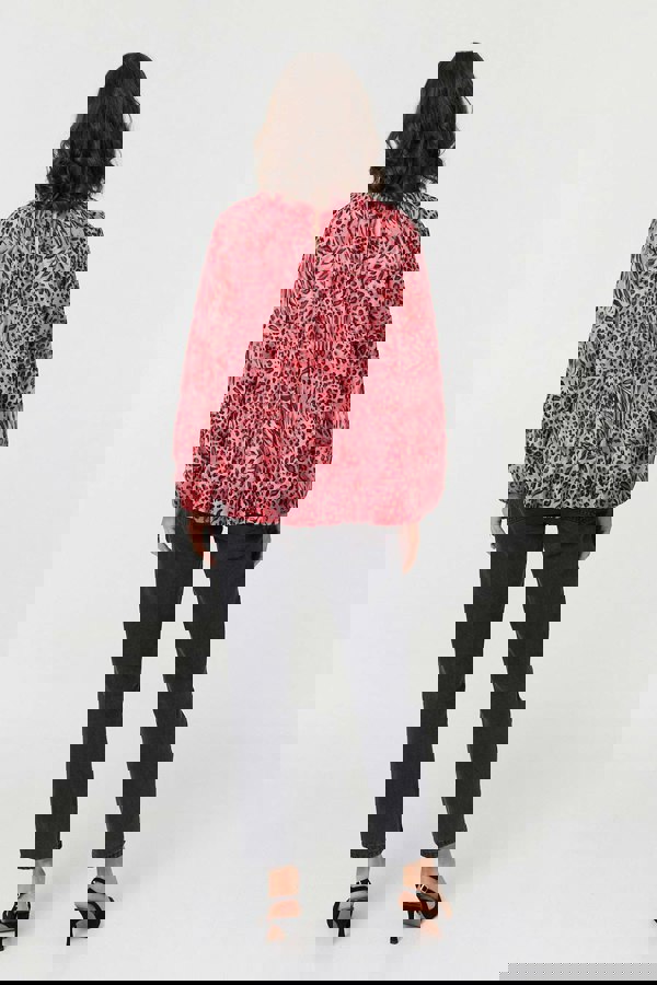 Pink | Animal Print Long Sleeve Tunic Blouse
