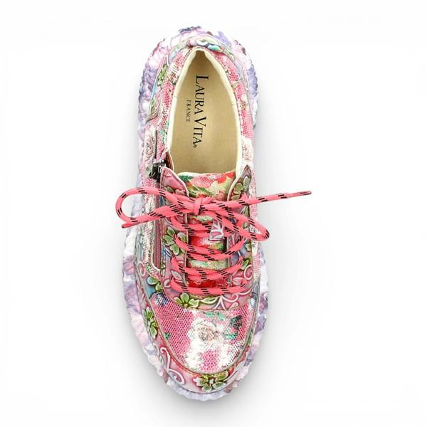 Laura Vita Nikito 62 - Women's Pink Floral Leather Platform Sneakers
