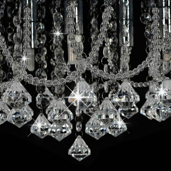Berkfield Ceiling Lamp with Crystal Beads Silver Round 4 x G9 Bulbs