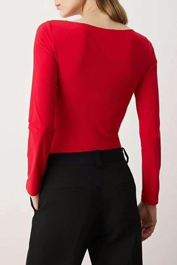 WOVCOR V-Neck Knit Bodysuit with Accessory Detail