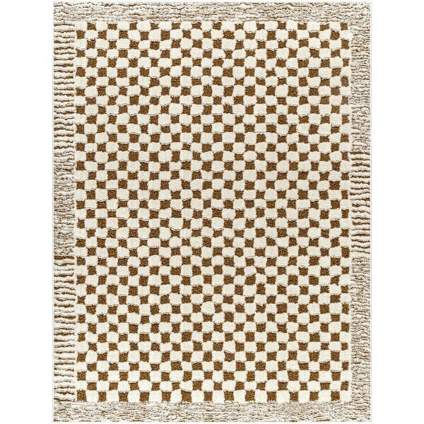 Livabliss Freud FEU2326 Modern Ivory Brown High Pile Checkered Rug