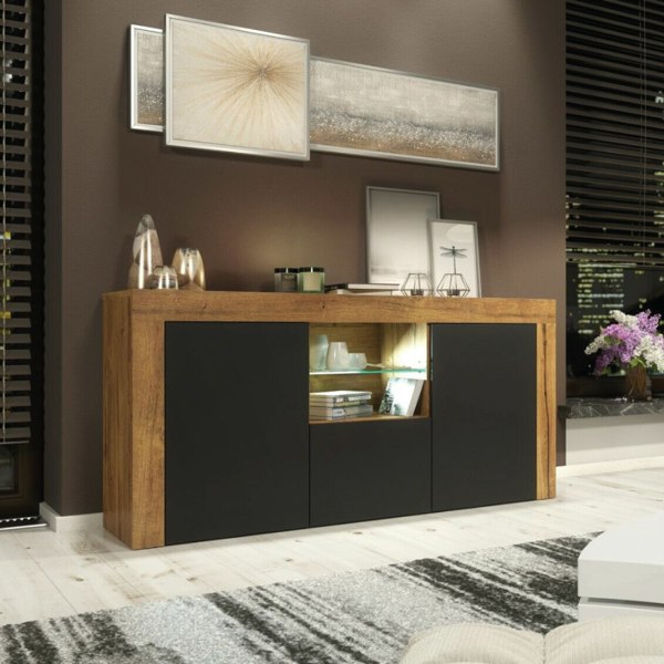 Mex Furniture Modern 145cm TV Unit, Cabinet Stand & Sideboard with Matt Doors & Free LED