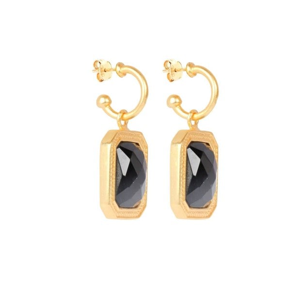 Lila Rasa Rectangular Black Crystal Hoops