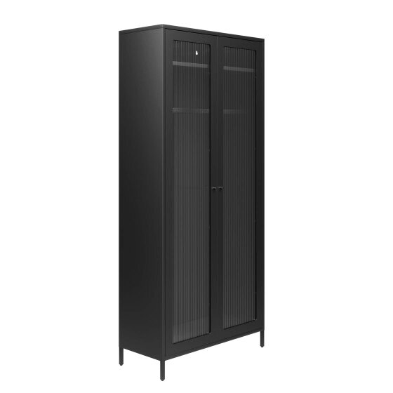 Wyld Haus Sattek Black Metal 2 Reeded Glass Door Wardrobe