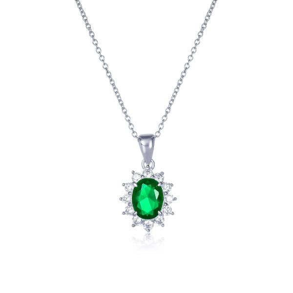 namana 925 Sterling Silver Green Cubic Zirconia Oval Halo Pendant Necklace