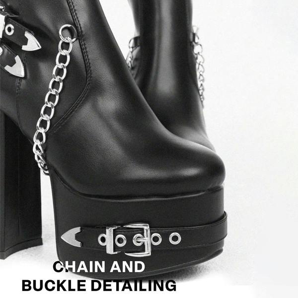Lamoda Scream Thigh High Platform Boots Black PU Chunky Gothic Style
