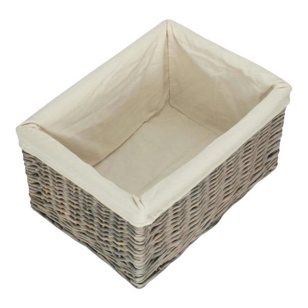 Grey Wash White Cotton Lined Willow Storage Baskets