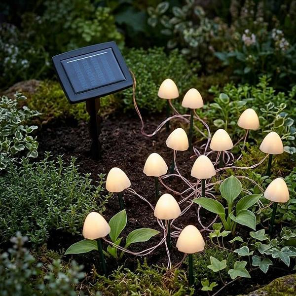 Solar Mushroom Pathway Stake Lights Multi Function Warm White Pearl Caps