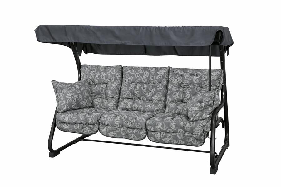 Pendulum 3 Seater Garden Hammock Swing with Cushions - Convertible Bed Aspen Grey (Black Frame) 190(L) x 160 (W) The Garden Furniture Shop