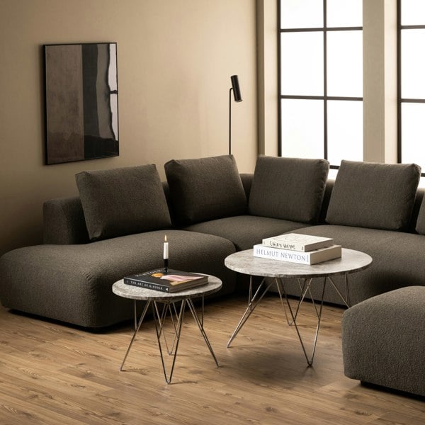 Furniture To Go Prunus Round Side Table with Grey-Brown Marble Top