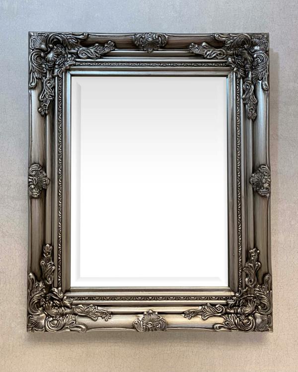 Downton Interiors Antique Silver Wood Frame Wall Mirror with Bevelled Glass 53cm x 43cm