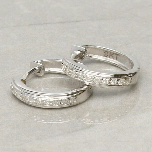 Christopher James of London 9ct White Gold Diamond Set Hoop Earrings