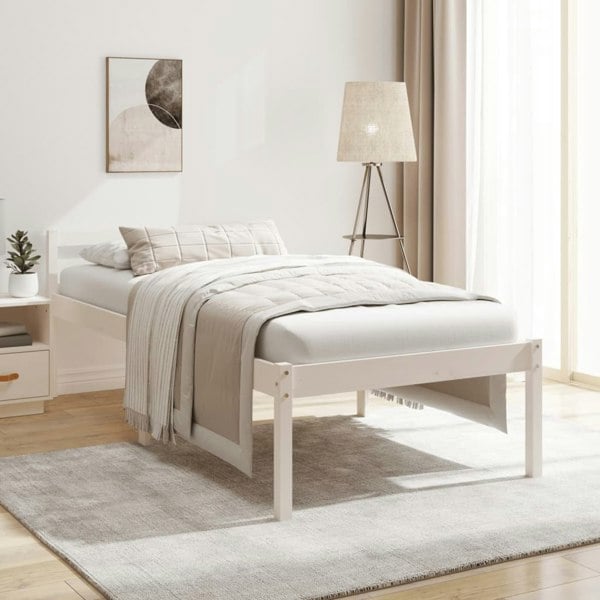 Berkfield Bed Frame White 75x190 cm Small Single Solid Wood Pine