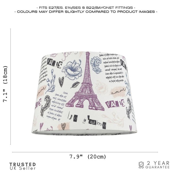 Paris France Theme Linen Drum Lampshade with Eiffel Tower Decor and Inner Lining Image 7