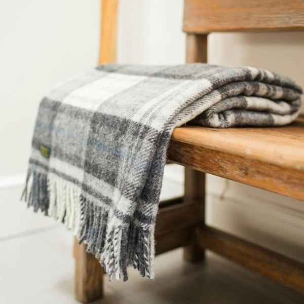 Tweedmill Cottage Check Grey Blanket/Throm 100% Pure New Wool Made in the UK
