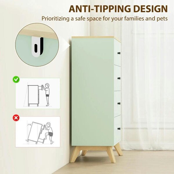 4 Drawer Storage Cabinet, Chest of Drawers for Bedroom Living Room, Light Green and Oak