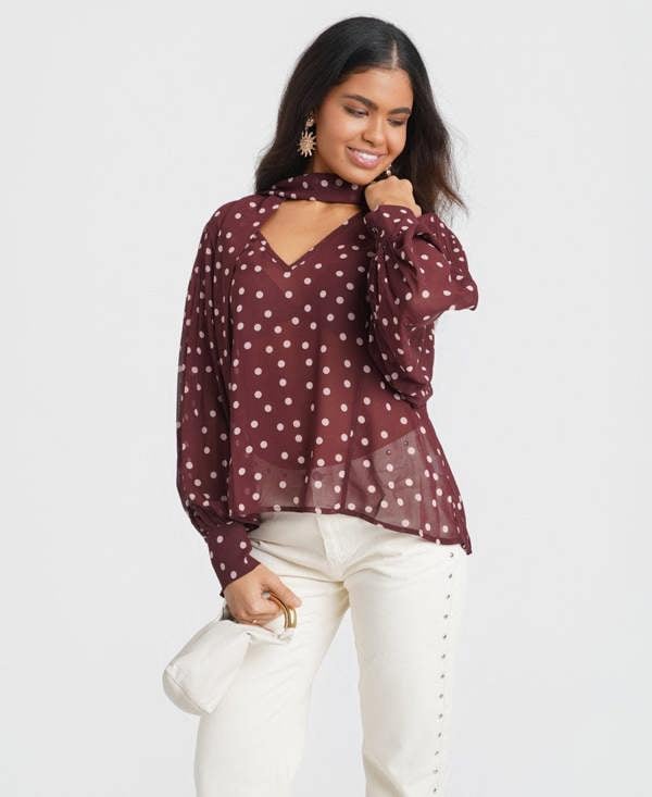 Burgundy Tie Neck Blouse