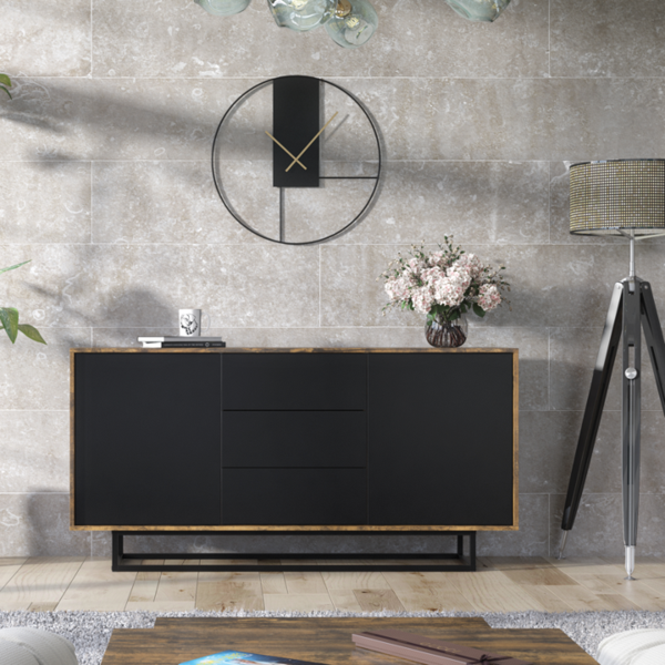 Mex Furniture Bold 160cm Industrial Loft TV Unit Cabinet Vintage Oak Cupboard