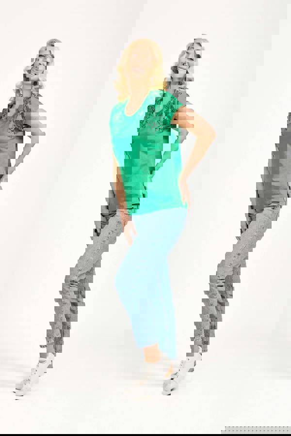 Embellished Glitter Leaf Print Top