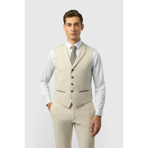 Antique Rogue Slim Fit Ecru Herringbone Tweed Waistcoat