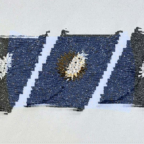 Ear Warmer Headband Winter Headband Gold Brooch Navy