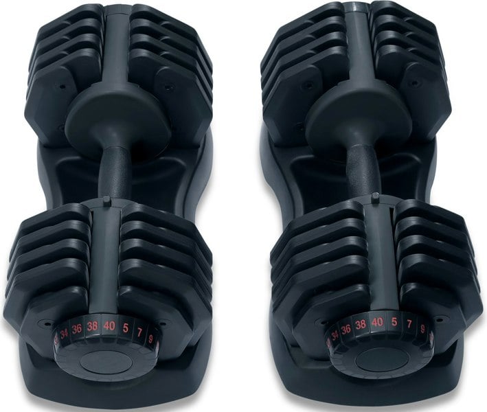 Strongology Home Fitness Adjustable Smart Dumbbell Pair from 5kg to 40kg Training Weights in Black