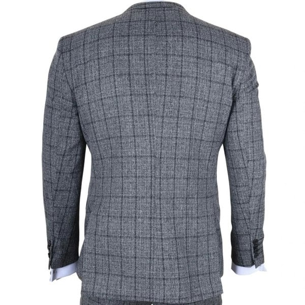 TruClothing IM11 - Men's Charcoal 3 Piece Tailored Fit Check Suit
