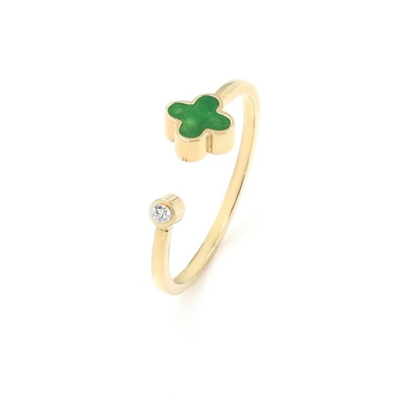 Say It With Green Crystal Clover Ring - Yellow Gold Plated