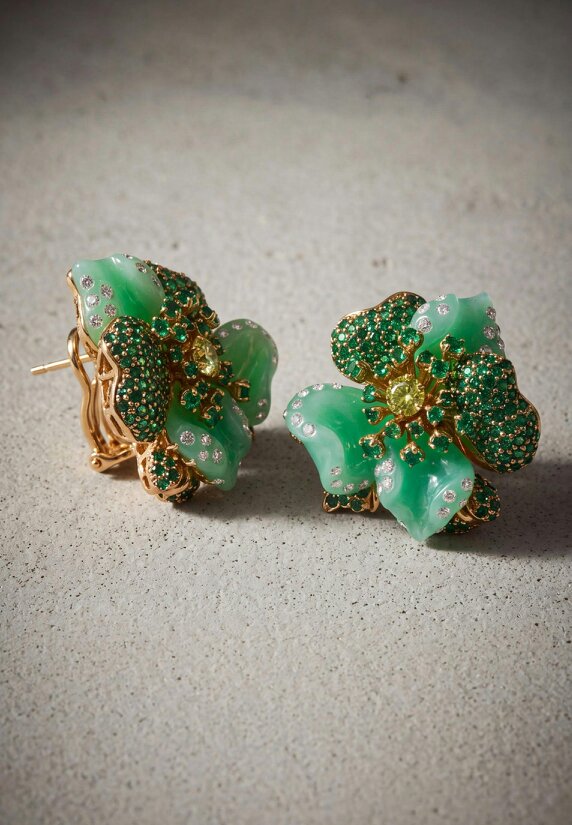 Latelita Jade Rose Flower Stud Earrings Gold