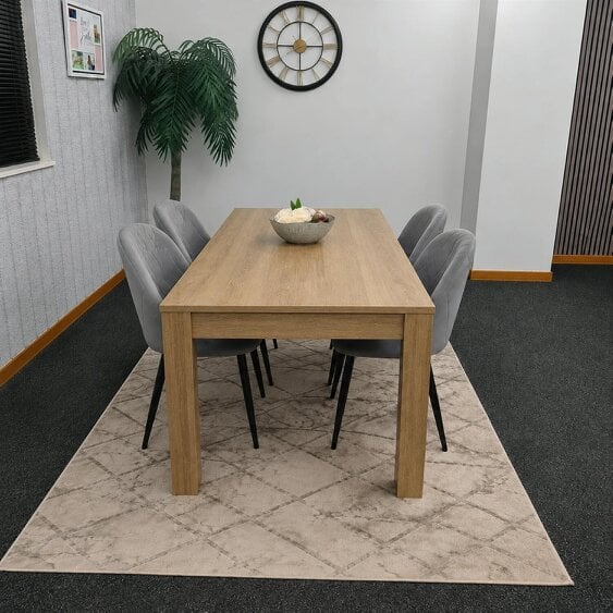 Kosy Koala Light Oak Effect Dining Table Set with 4 Grey Velvet Chairs, 117x77x75 cm