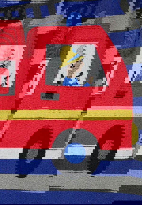 Organic Blue Fire Engine Applique Long - Sleeved T-Shirt - Toby Tiger