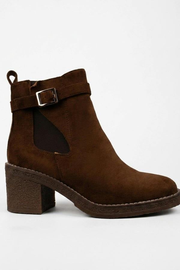 Saoirse Faux Suede Block Heel Boots - Camel