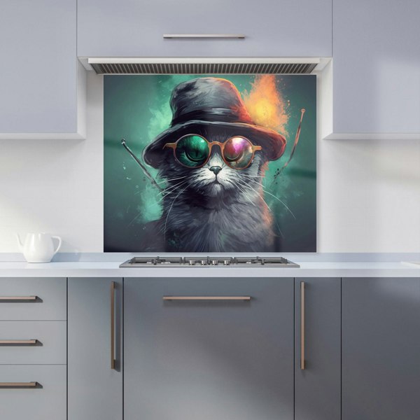 Warren Reed - Designer Fiery Cat In A Hat Kitchen Splashback